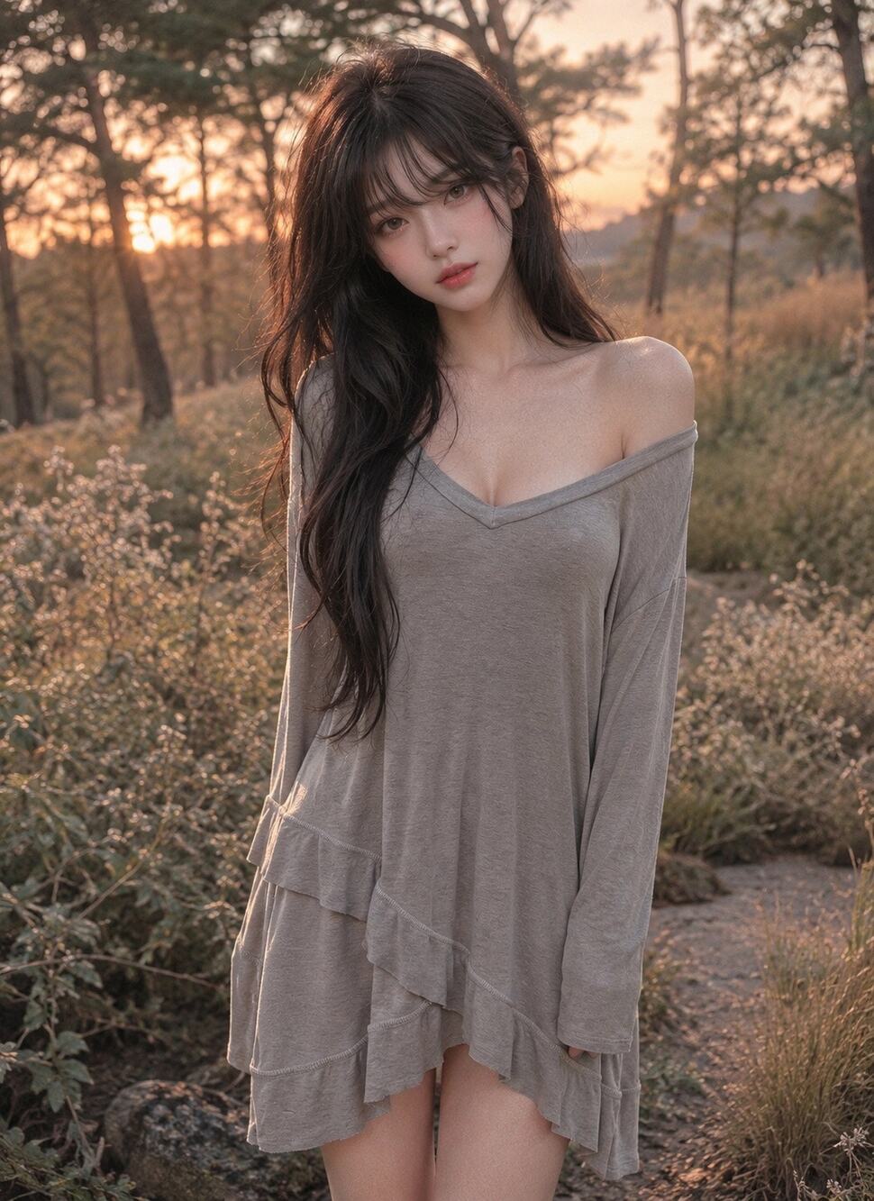 Soft Light Through Open Curtains drapey soft slouchy shoulder long tunic top